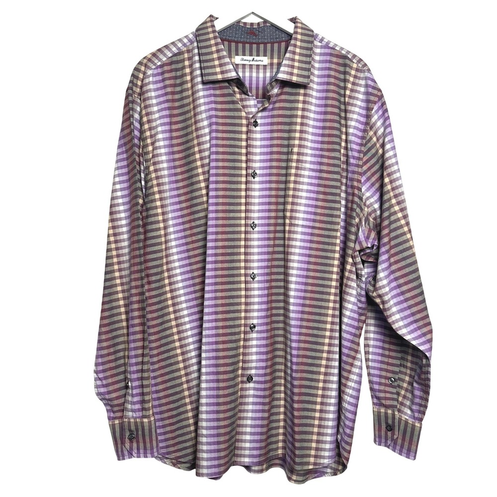 Tommy Bahama Mens Surf Springs Violet Dusk Purple Plaid Long Sleeve Shirt XXL